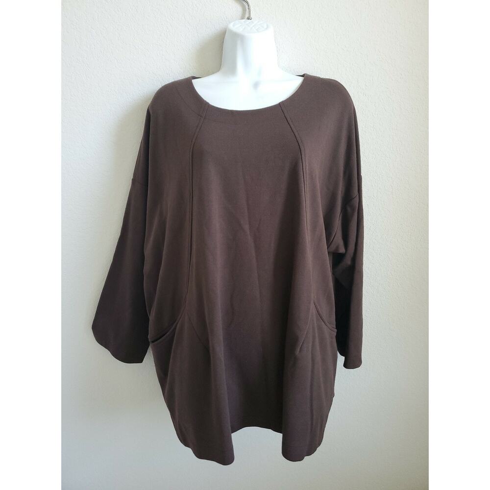 Blanque Women's Brown 3/4 Sleeve Top One Size O/S Rayon Blend with Pockets